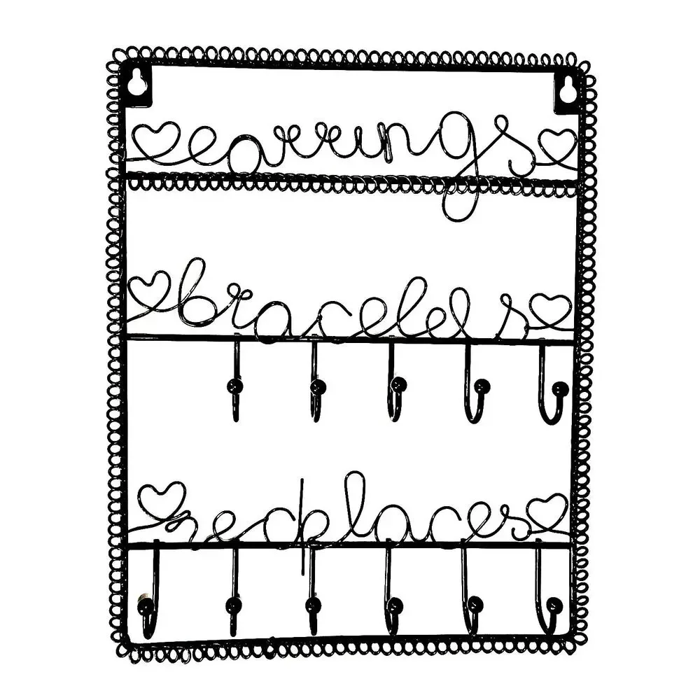 BLACK METAL JEWELRY ORGANIZER RACK EARRINGS/BRACELETS/NECKLACES – WALL‑MOUNT